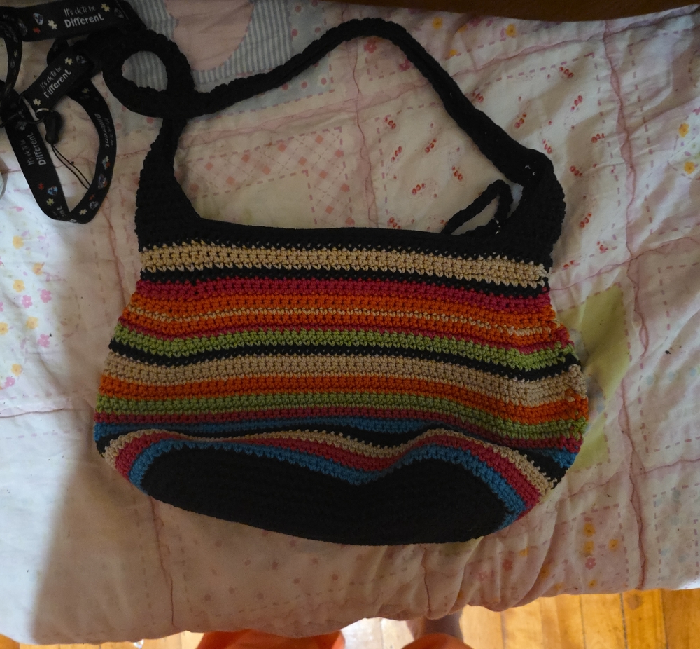 The Sak Crocheted Multicolor Stripe Shoulder Bag in Black